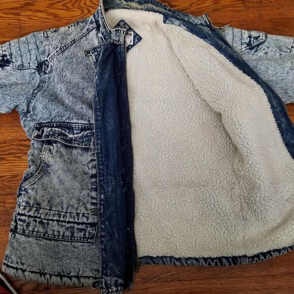 Vintage 90s Heavy Duty Fleece-Lined Acid-Washed Denim Jacket - Picture 5 of 7